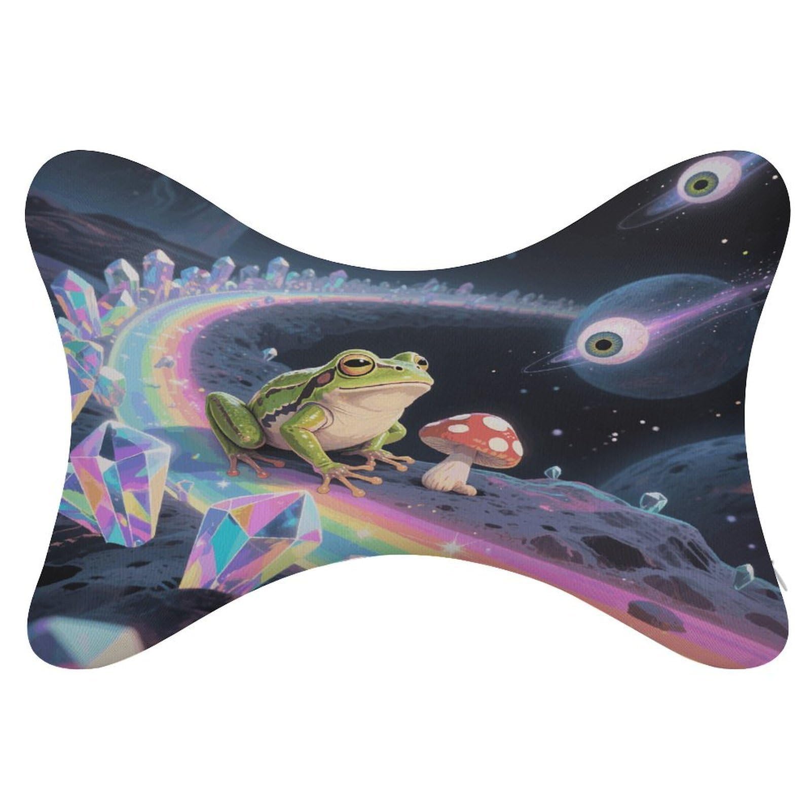 VstaDank Funny Space Frog Mushroom Car Pillow Soft Car Neck Pillow Breathable Dog Bone Shaped Travel Neck Pillows Washable Removable All-Season Universal Cars Head Rest Pillows