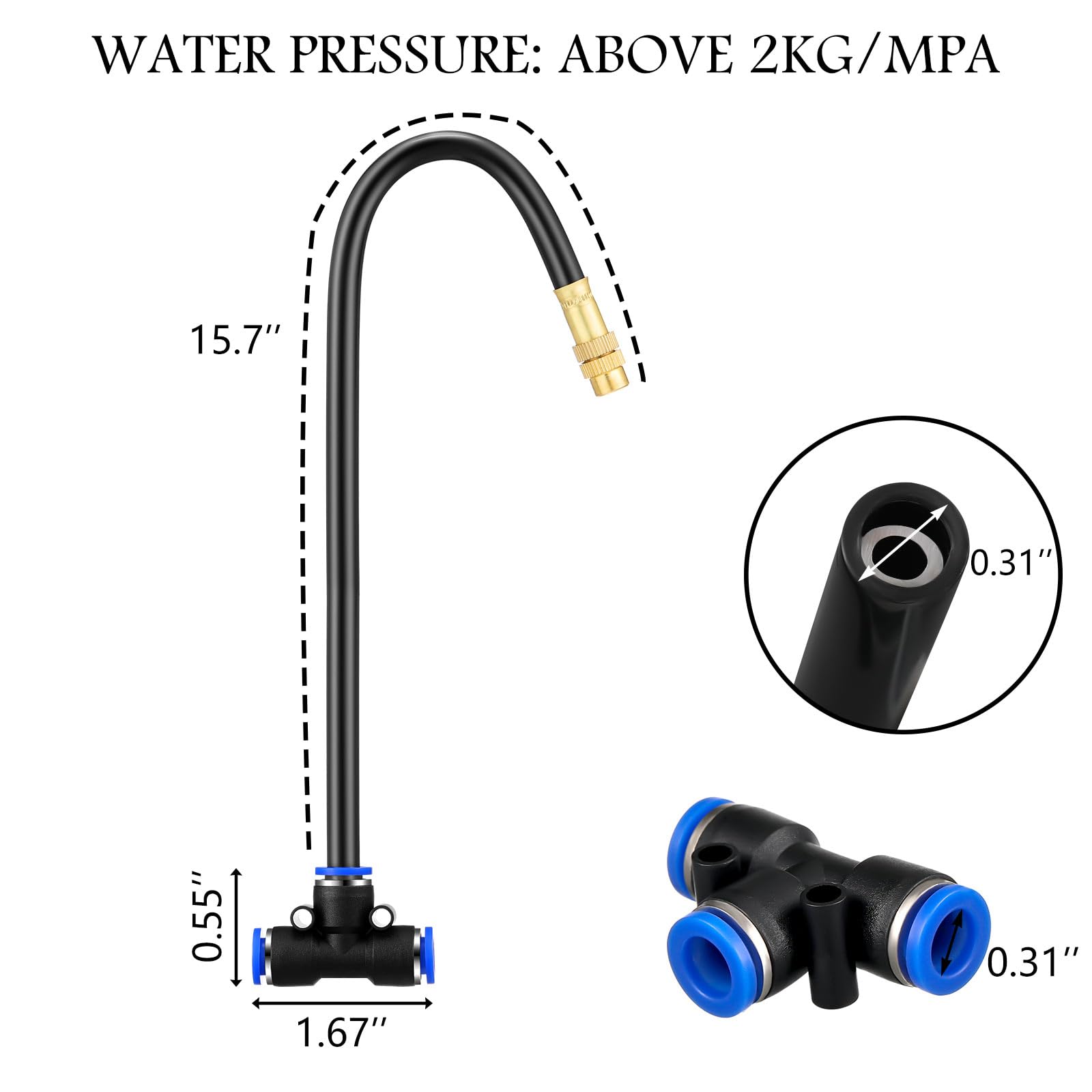 Zonon 10 Stück Messing-Sprühdüsen mit 40,6 cm eingebautem Schlauch, 360 Grad drehbar, verstellbare Wassernebeldüsen, Gewindesprüher, 0,1 cm, Nebelteile und Zubehör für Terrasse, Außenkühlung