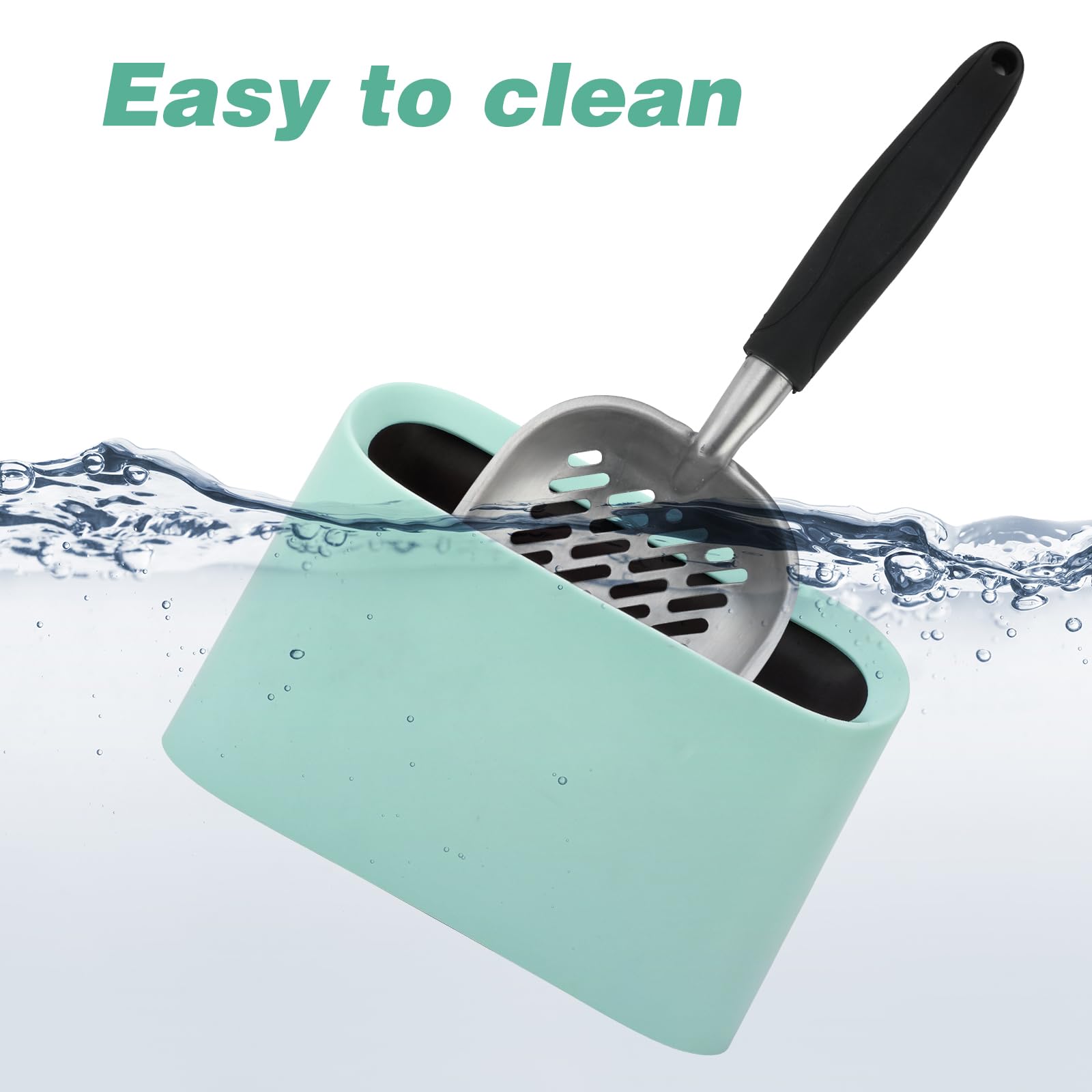 Mfsdai Cat Litter Scoop with Holder Aluminum Cat Poop Scooper with Ergonomic Long Handle Fast Sifting Heavy Duty and Easy Clean for Kitten Litter Box(Green) - Image 4