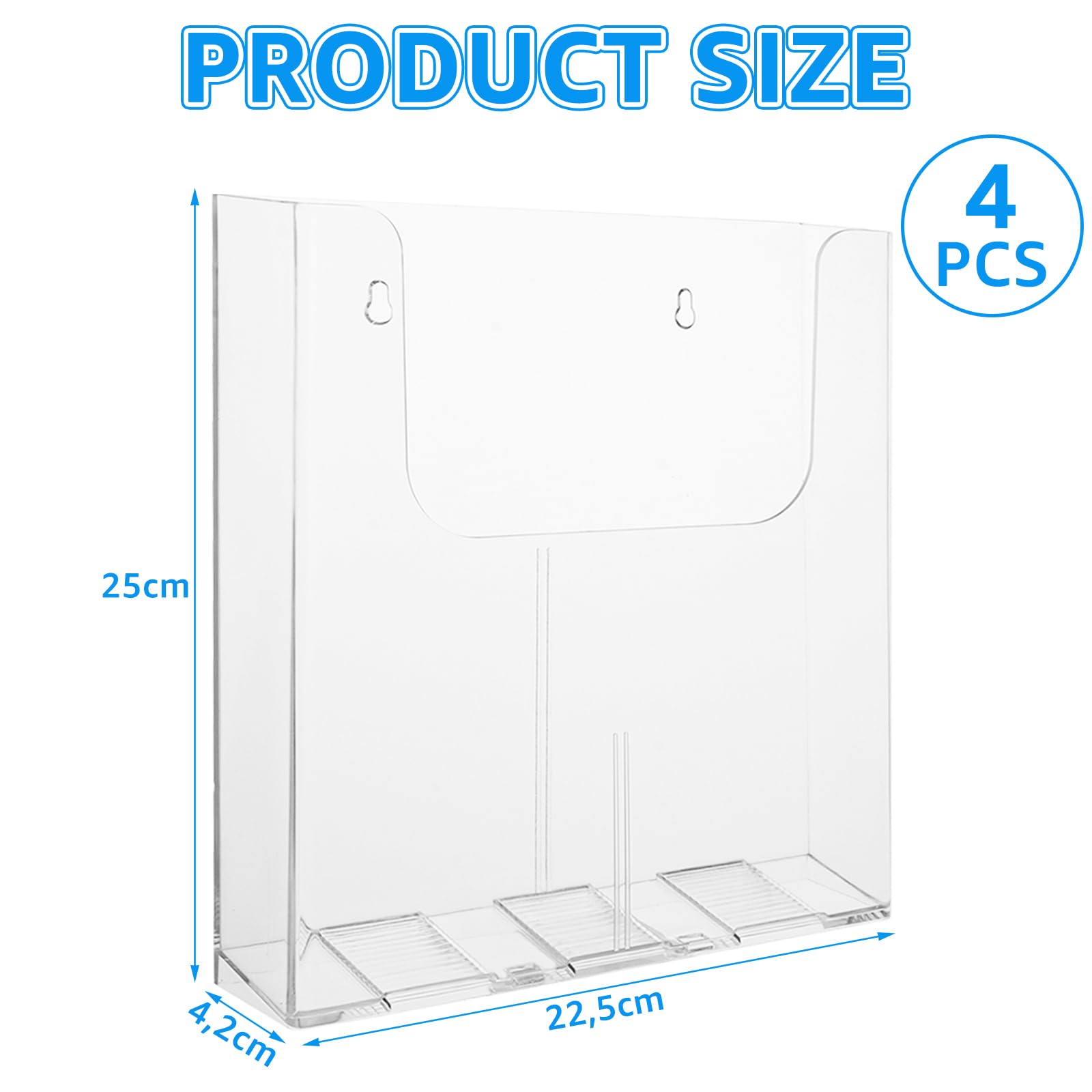 4 Piezas Portafolletos de Pared A4, 250x225x42mm Soporte Folletos Pared, Transparente Soporte Folletos A4 para Pared para la Presentación de Revistas, para Recepción, Oficina, Tienda y Aula