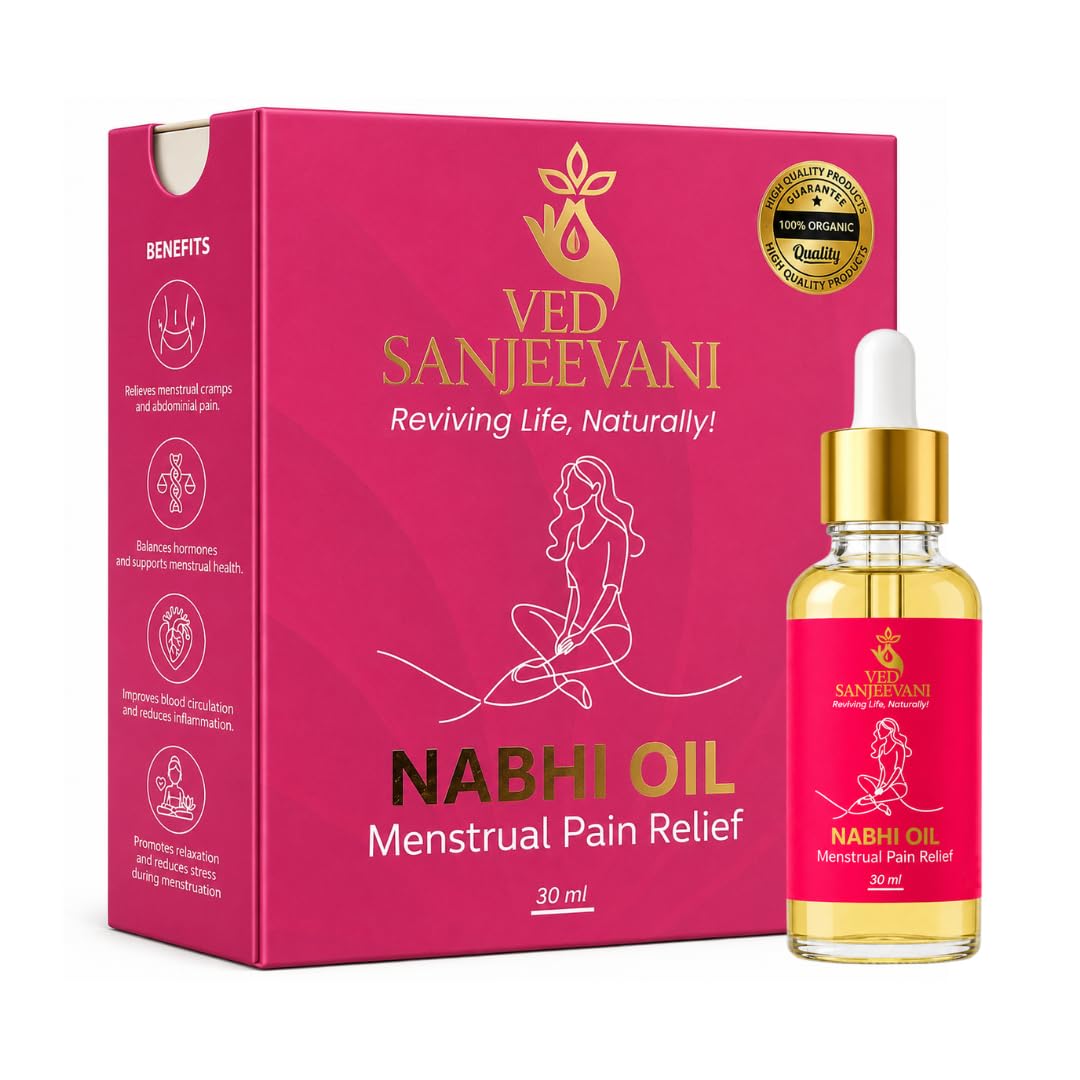 menstrual comfort nabhi oil, ved sanjeevani | for period cramps & abdominal discomfort | with herbal ingredients | 30 ml