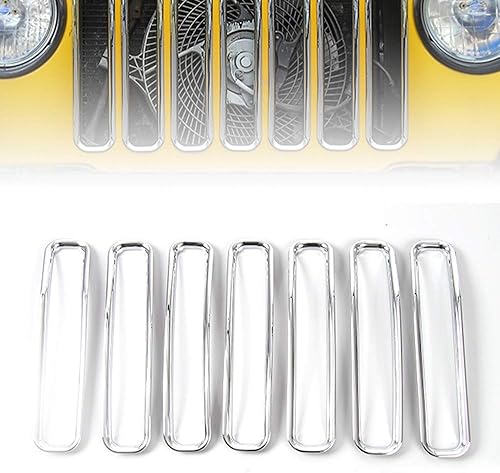 Juego de 7 insertos de malla de rejilla frontal ABS para rejilla de malla Kit de moldura compatible con Jeep Wrangler TJ y Unlimited 1997-2006