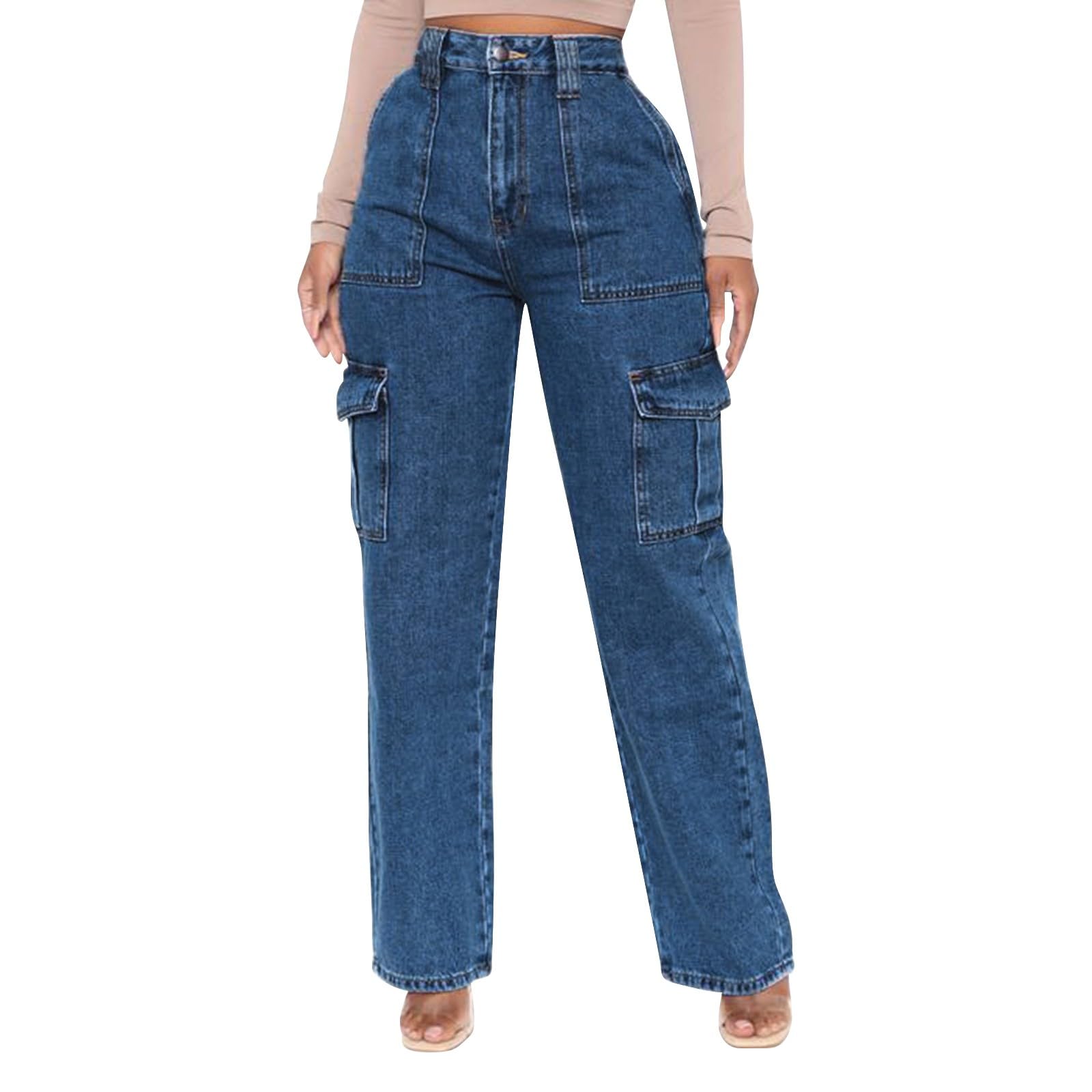 Jean ample pour femme - Coupe large - Décontracté, bleu foncé, L