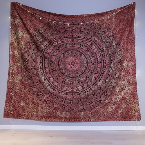 Image of Craft Trade 84x90 Inches Psychedelic Orange Cotton Mandala Ombre Wall Hanging Tapestry