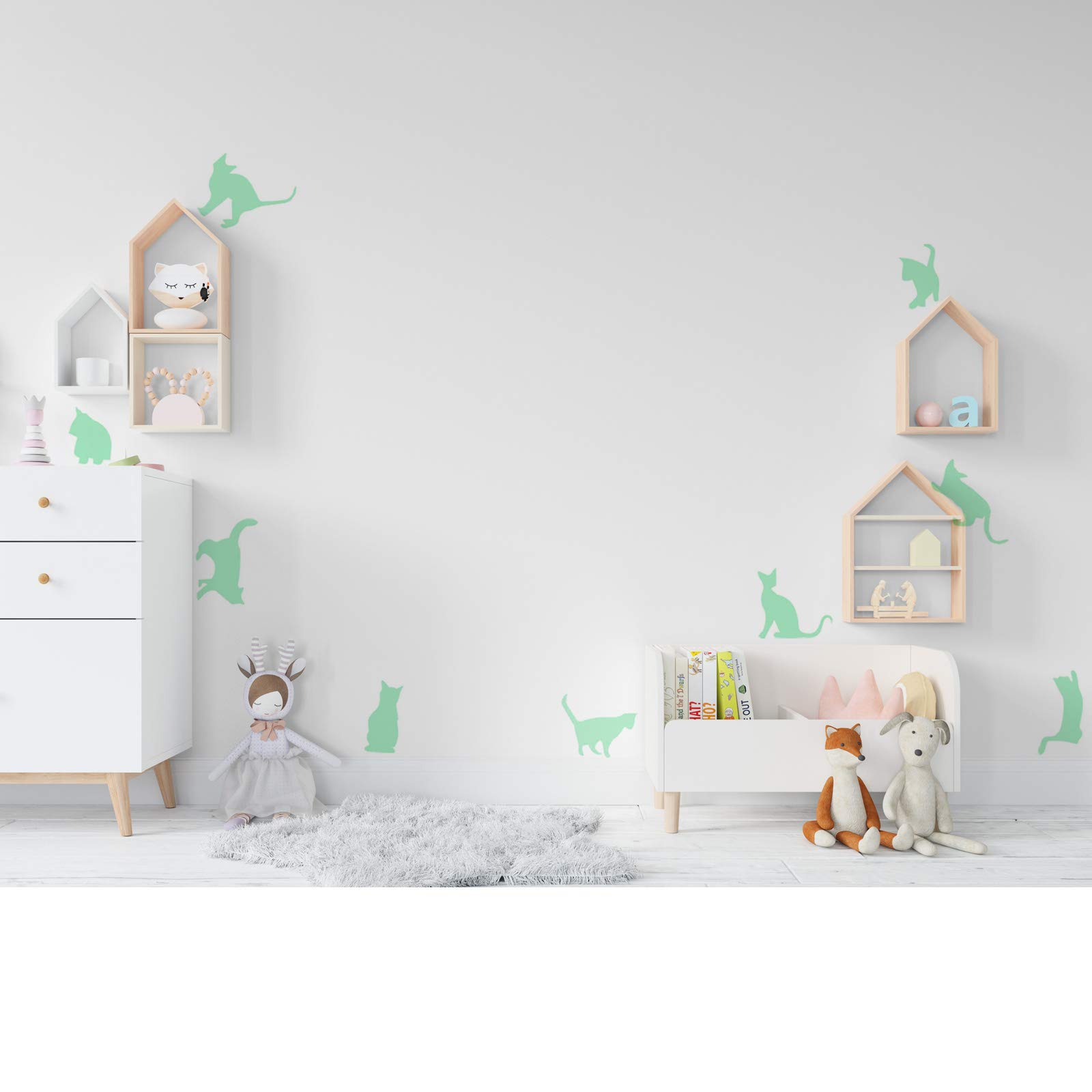 Nacnic Boys Gatos 1 Wall Stickers Glow In The Dark. Vinyl Decorative Cats. Fluorescent Animal Stickers. Blades Bright Room Decor, Girl, Child And Baby.