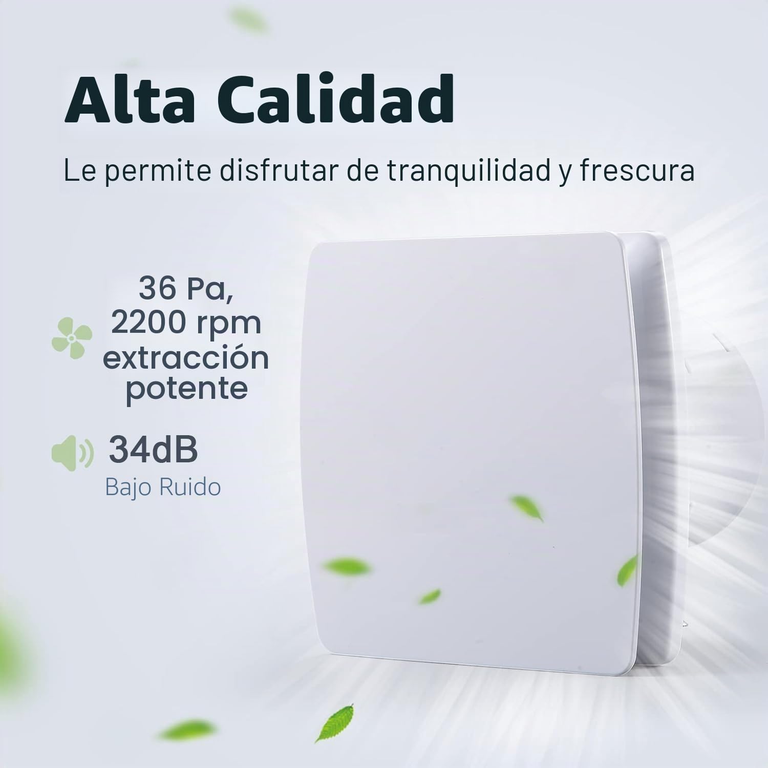 Extractor de Baño 100mm, Extractor de Baño Silencioso 34 dB, Extractor de Aire con Válvula Antirretorno, 95m³/h Flujo Aire IPX4, para Baño Cocina Garaje Oficina