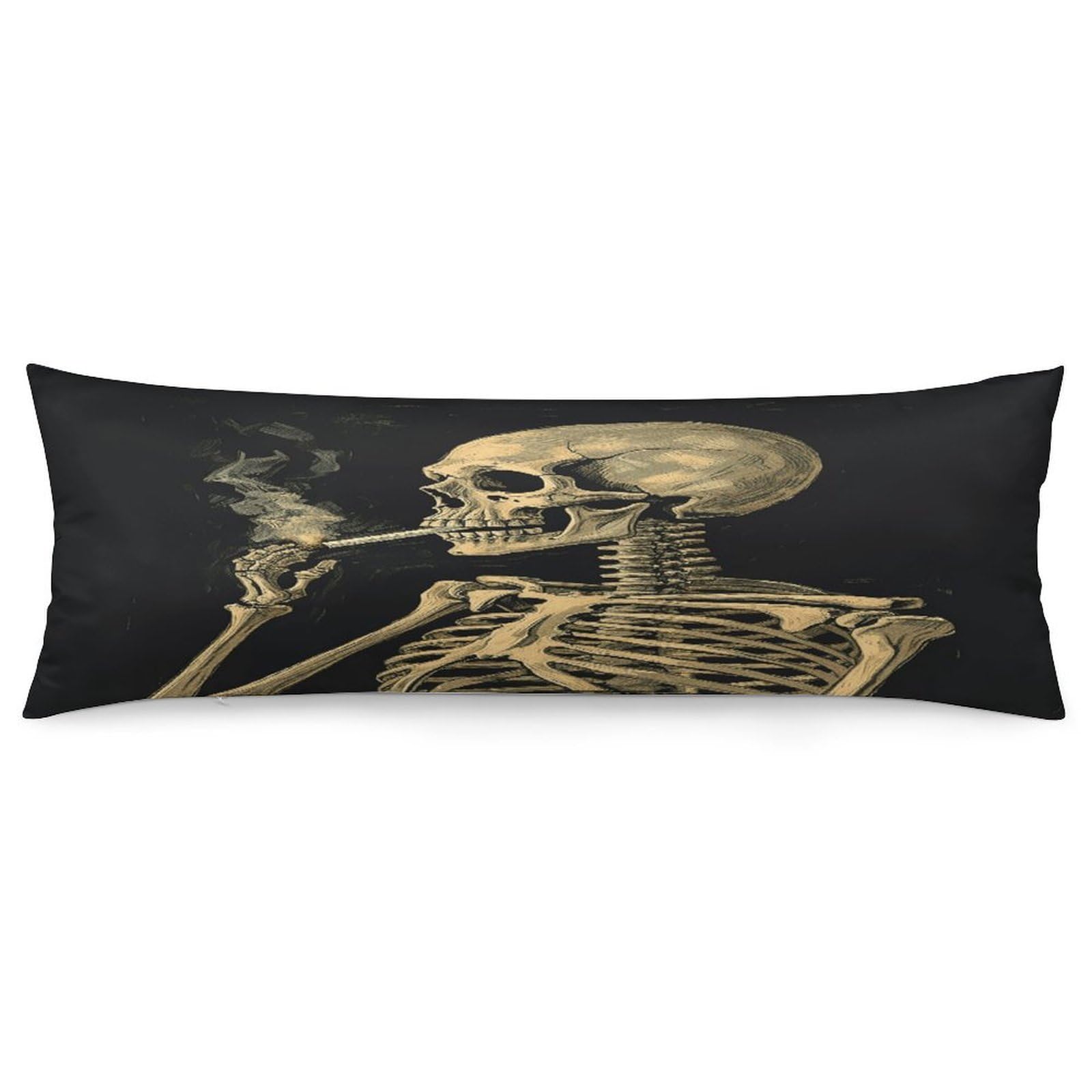 A Skeleton with Burning Cigarette Pillowcase Basics Body Pillow Pillowcase with Zipper Retro Pillows Protector Long Pillow Case Cover for Hot Sleepers and Night Sweats