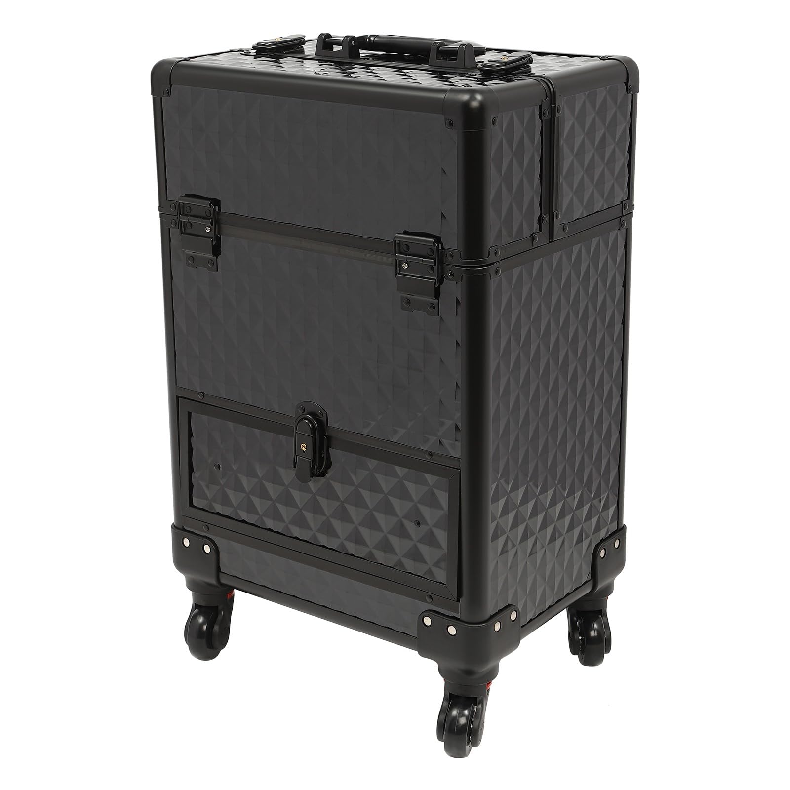 Makeup Koffer Kosmetikkoffer Visagistenkoffer Schminkkoffer Friseurkoffer Nagel Koffer Kosmetik Aufbewahrung für Studio und Reisen mit 7 Fächern und 4 Rädern (Schwarz)