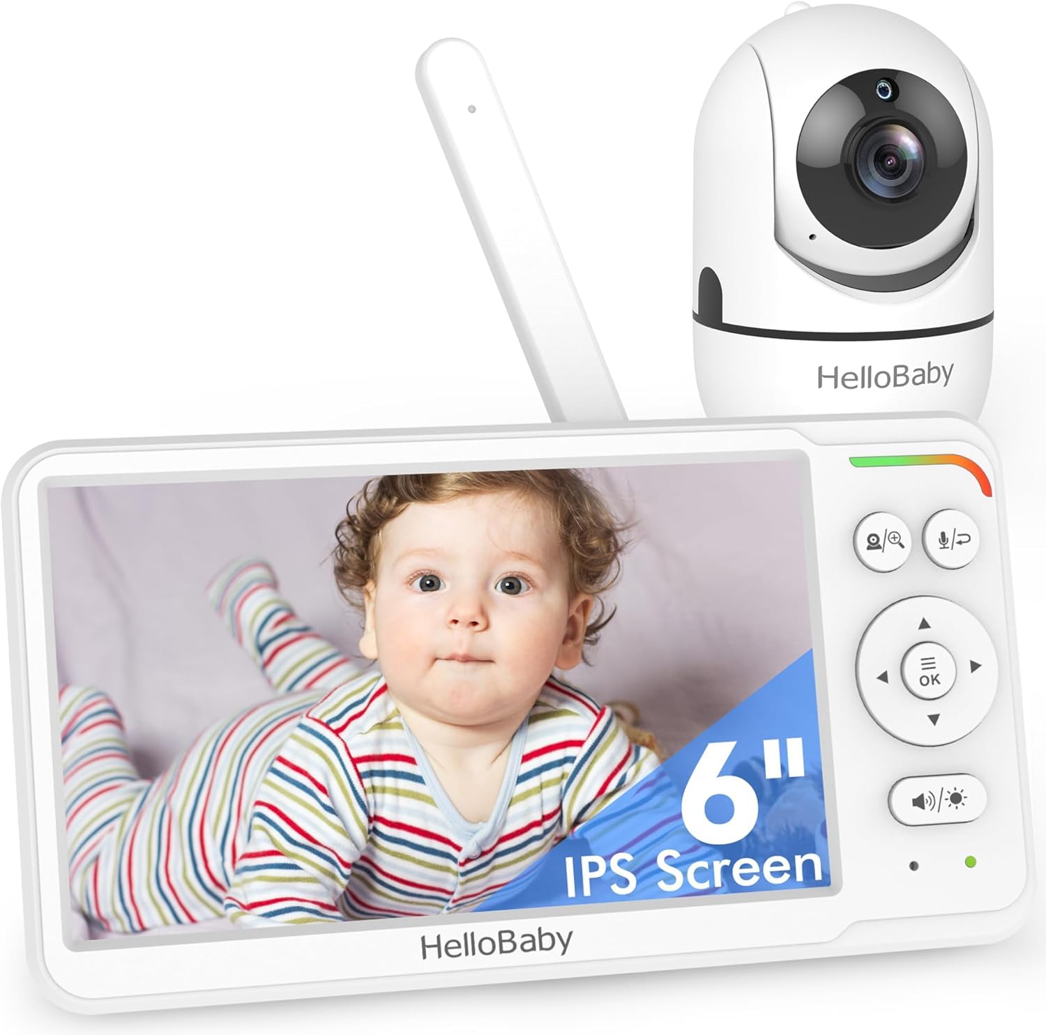 HelloBaby Baby Monitor with Camera and Night Vision, World First 6" Split Screen 30-Hrs Battery, 1000ft, No WiFi, Remote Pan/Tilt/Zoom Camera, VOX ECO, 2-Way Talk, Portable Screen for Travel