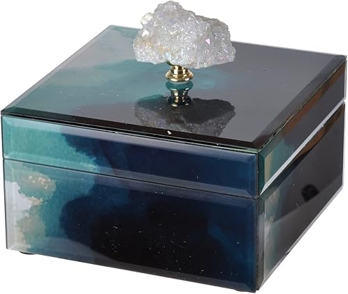 Benjara BM285002 - Caja de accesorios decorativa Eve de 6.0 in con elegante detalle de piedra y remate, color azul