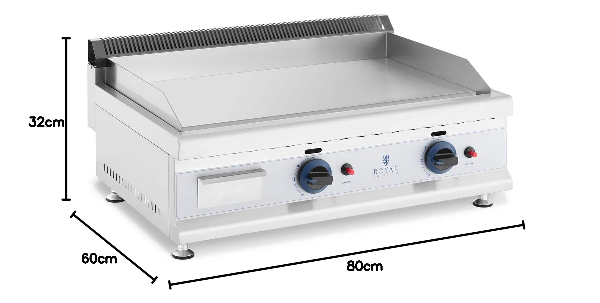 Royal Catering Griglia Fry Top A Gas Piastra per Grigliare RC-GGF750 (Liscia, 2 x 3100 W, 20 mbar, Acciaio, 74,5 x 40 cm)