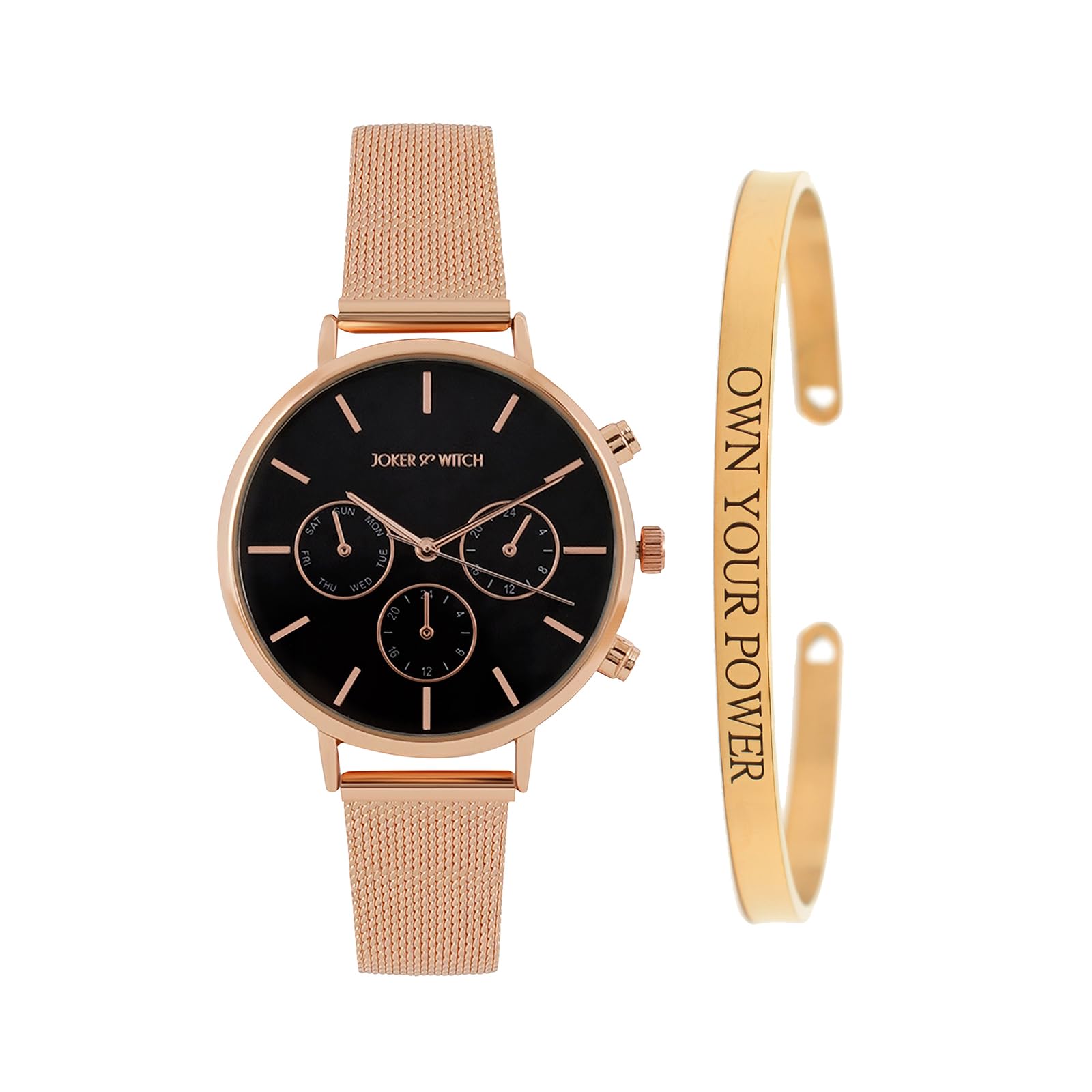 Joker & Witch Stainless Steel Women Loona Rosegold Analog Watch Bracelet Stack, Black Dial, Rose Gold Band (B0C7L7MF26) Amazon Price History, Amazon Price Tracker