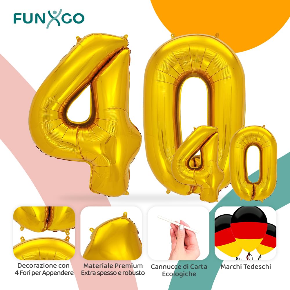 Foil Palloncini Numeri 40 Colore crema, VUCDXOP 101 CM Palloncino Numero 4, Grande Pallone Numero 40 Numeri Gonfiabili Compleanno Palloncino 40 Anni Festa Compleanno - Vola con l'Elio
