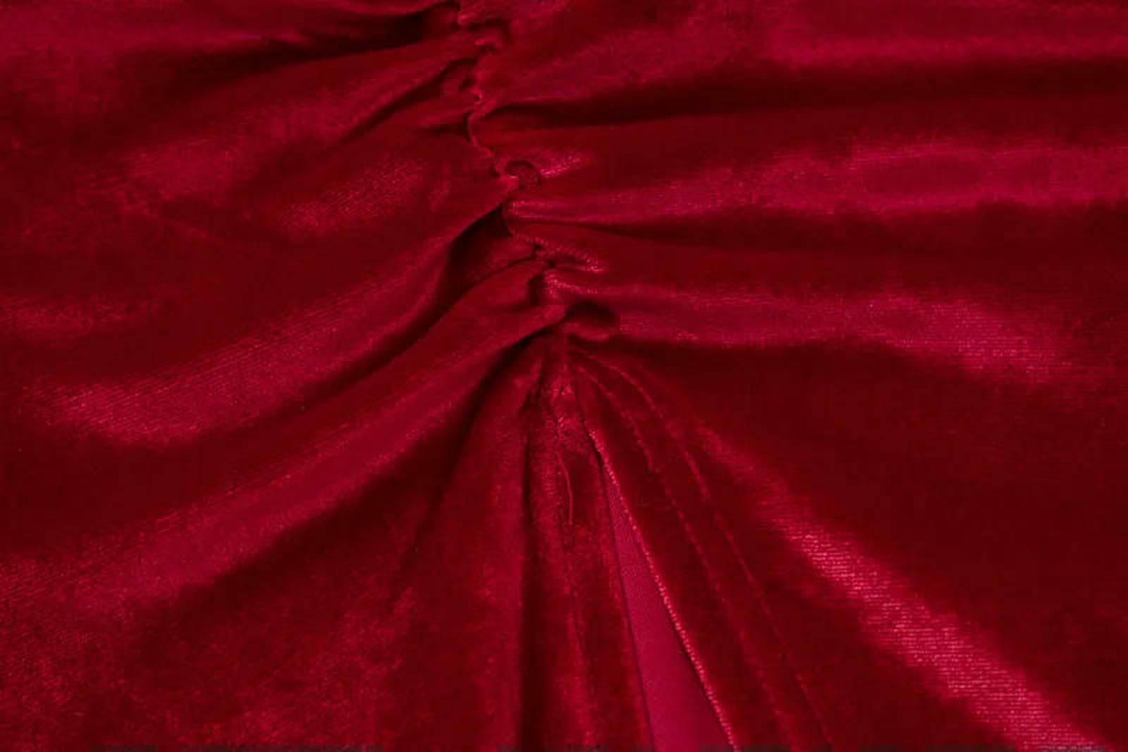 Abito Donna Elegante in Velluto da Donna, Midi Aderente A Maniche Lunghe con Spacco per Abiti Sera E Feste Primaverili Autunnali-Rosso-l