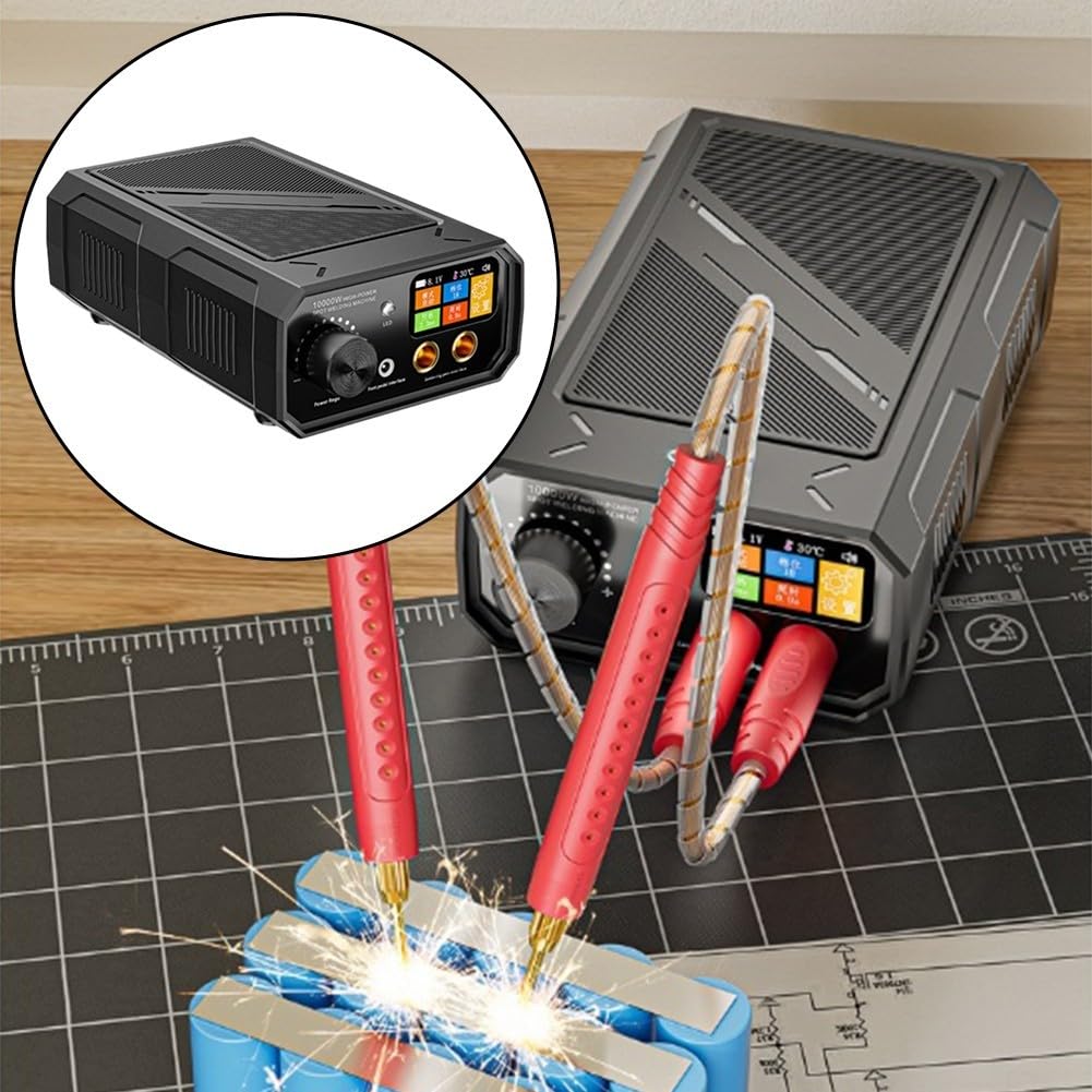 TK-20P Lot de 2 soudeurs par points portables 10 000 W à double impulsion avec affichage LED, contrôle automatique et manuel, pédale pour réparation de batterie