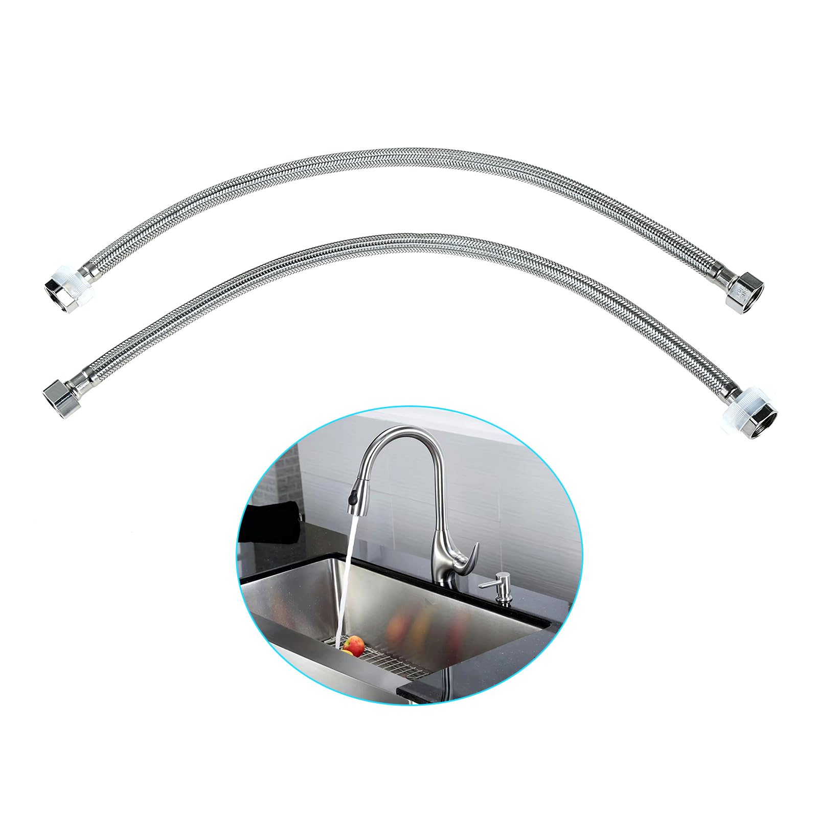 Pack of 2 Flex Hose Fittings, Stainless Steel Connection Hose