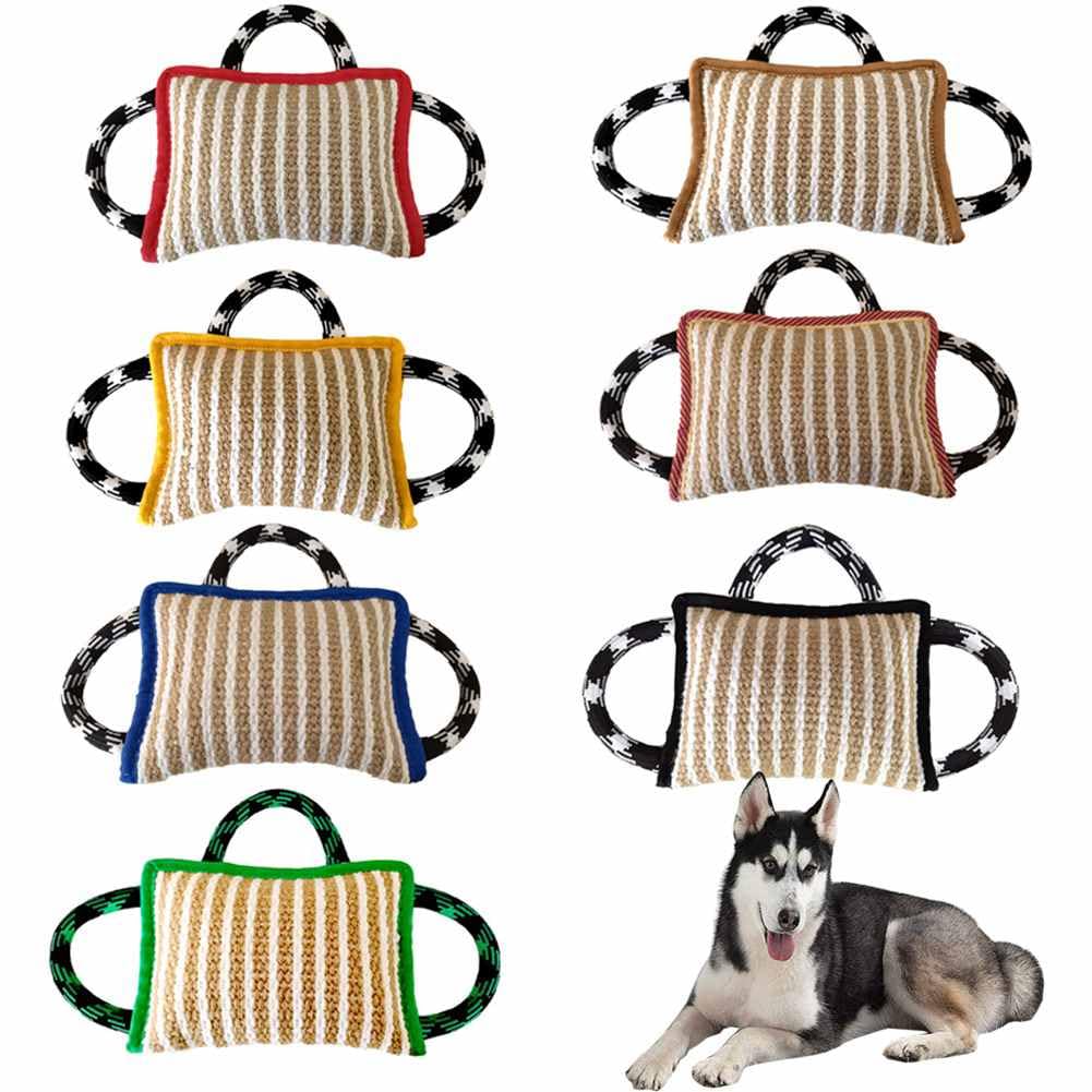 Hund Beißkissen Jute Beisswurst K9 Training mit 3 Griff Tauziehen Hundespielzeug Hundebiss Spielzeug Robustes Hundespielzeug für Hundetraining interaktives Spielen vertikaler Streifen Farbe
