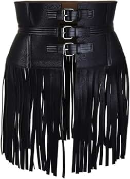 Lishow Fashion Woman's Genuine Black Leather Fringe Obi Sash Lishow Fashion Woman's Genuine Black Leather Fringe Obi Sash