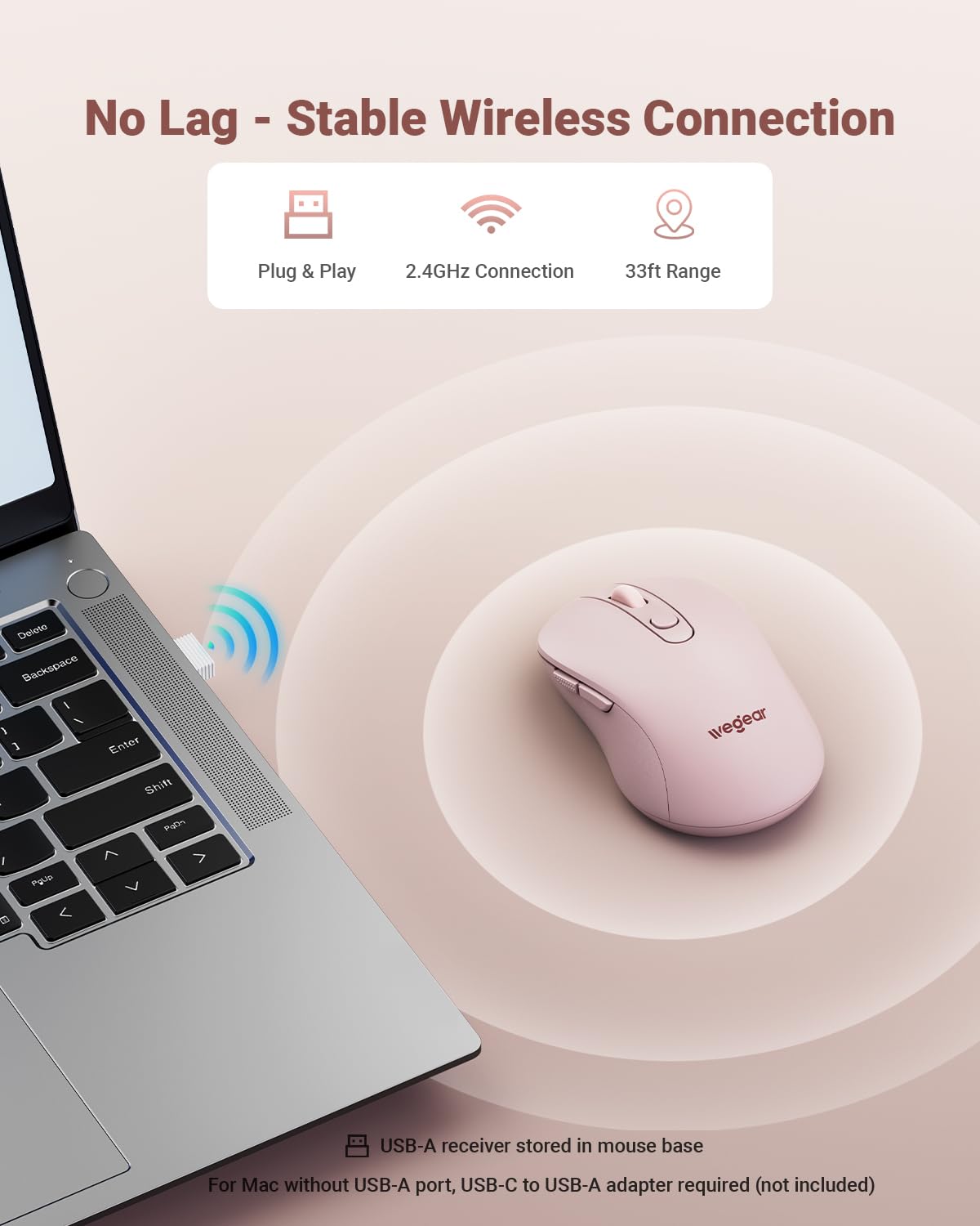 wegear Bezprzewodowa mysz USB do laptopa PC Mac, bezprzewodowa mysz 2,4 GHz z 6 przyciskami, 5-stopniowa regulacja 4000 DPI, ergonomiczna przenośna mysz komputerowa, 24-miesięczna żywotność baterii
