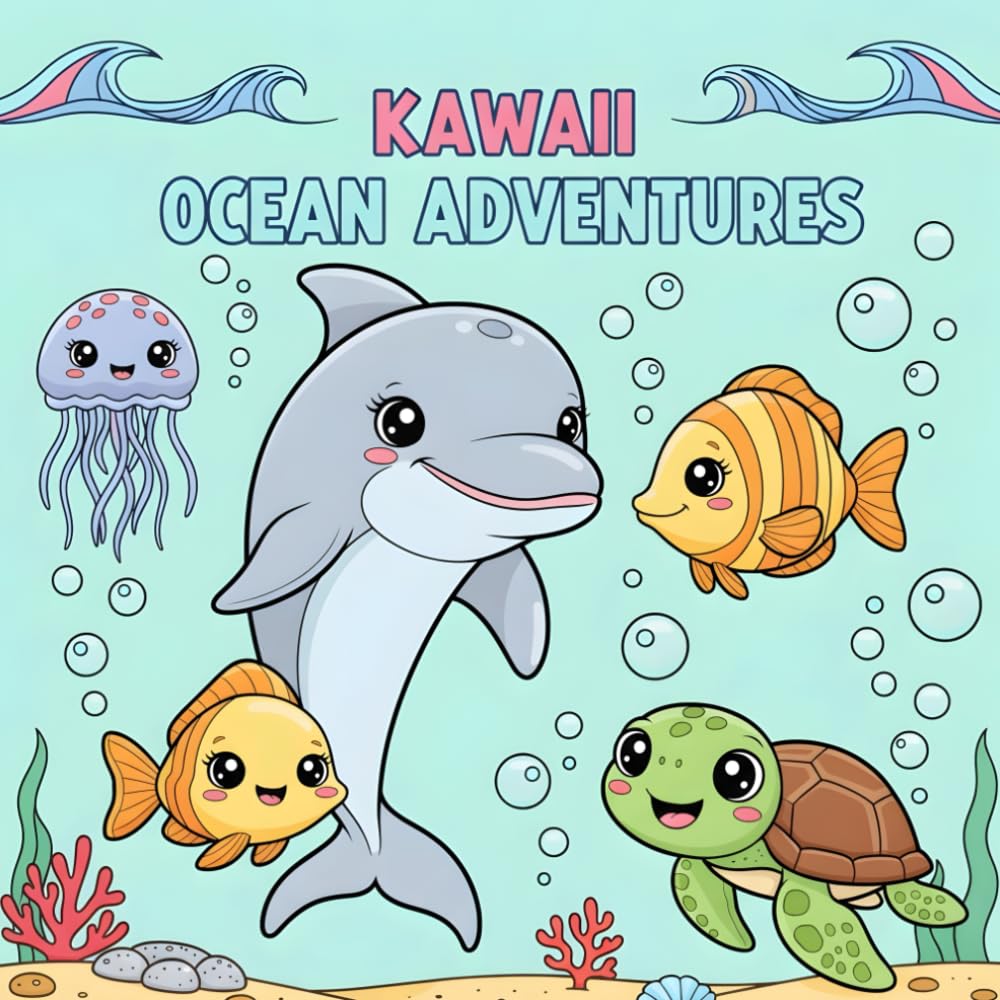 Kawaii Ocean Adventures: A Whimsical Underwater Coloring Book for Kids with Cute Sea Creatures