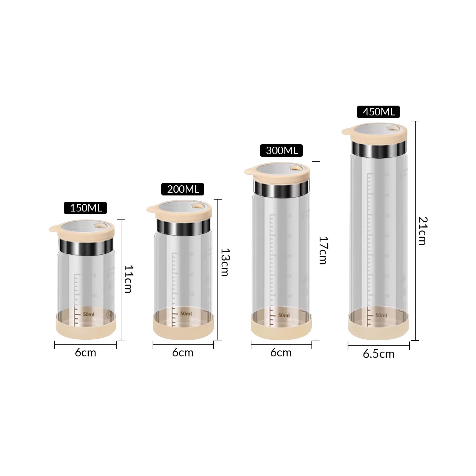 Salière et poivrière, verre borosilicaté haut avec couvercle en acier inoxydable, distributeur de sel pour cuisine (kaki, 200 ml)