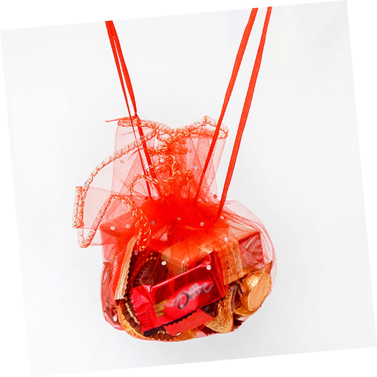 IWOWHERO 100pezzi Sacchetto in Organza Coulisse Rotondo Decorato Paillettes Per Contenere Caramelle Regali Di Natale Gadget Di Matrimonio Feste Di Compleanno