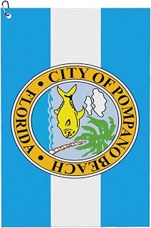 Flag of Pompano Beach, Florida-1 Golf Towel 24x16in Microfiber Golf Towels Waffle Towel Golf Accessories Cleaning Cloth