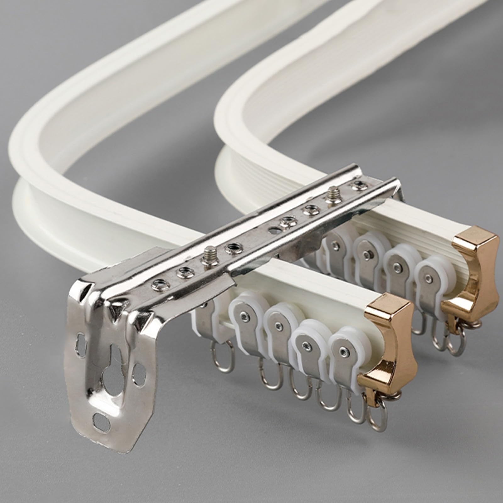 LTSRLL Aluminium Curtain Rail Flexible Curtain Double Track For Straight Or Bay Windows Shower Curtain Rods - Not Easy To Break - Easy To Bend(Color:White-wall,Size:2.1m/6.9ft)