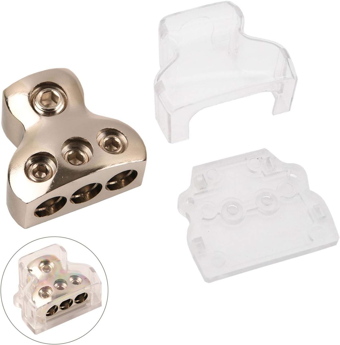 Power Distribution Block, COROTC 0/2/4 Gauge in 4/8/10 Gauge Out, Auto Car Audio Splitter, 1 in 3 Out