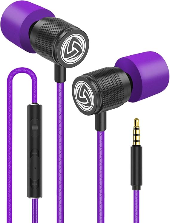 LUDOS Ultra Wired Earbuds in-Ear Headphones, Earphones with Microphone, Noise Isolating Ear Buds, Memory Foam for iPhone, Samsung, School Students, Kids, Women, Small Ears - Purple