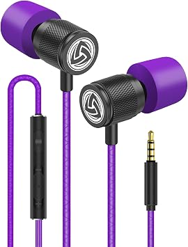 LUDOS Ultra Wired Earbuds in-Ear Headphones, Earphones with Microphone, Noise Isolating Ear Buds, Memory Foam for iPhone, Samsung, School Students, Kids, Women, Small Ears - Purple