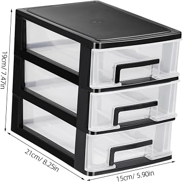 Plastic Drawers - 3 Layer Small Desktop Organizer with Transparent Drawers for Stationery,Office,Home,Jewelry and Cosmetics