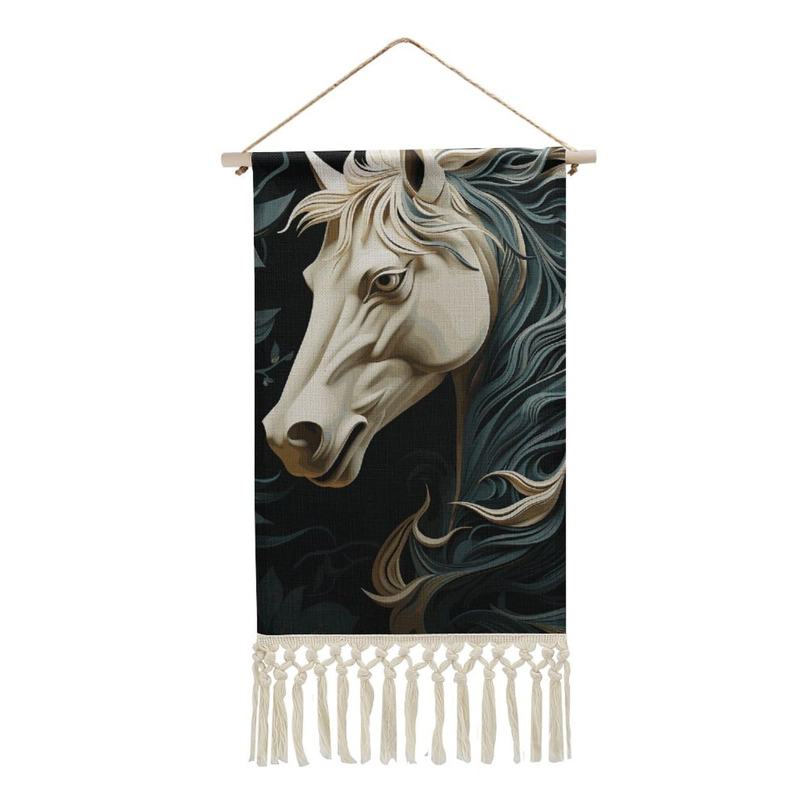 BTCOWZRV Cotton And Linen Hanging Poster with Tassels, Horse Pattern Wall Hanging Tapestry Vintage Wall Art Painting Modern Artwork Decoration for Home Decor Ready to Hang 10x19.6 in
