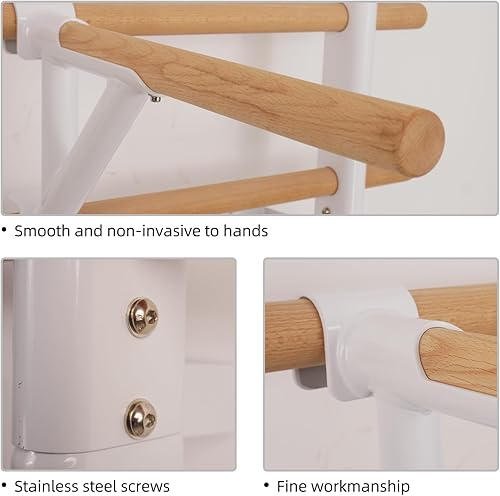 Miniatura 4 de DHT Wood Stall Bar, Swedish Ladder Suspension Trainer with 9 Strategic Rods, for Home, Gym, School and Clinics, White