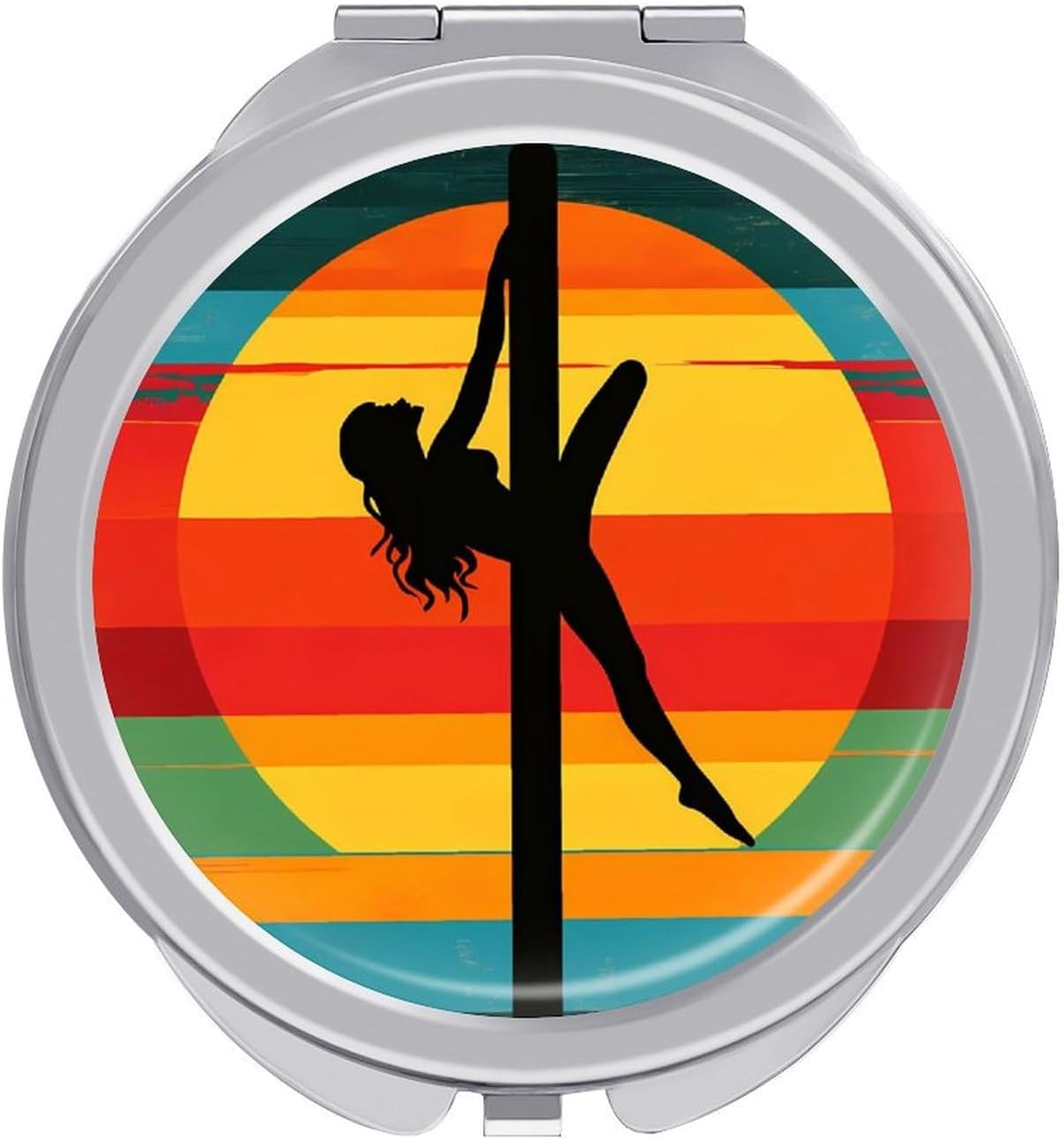 Vintage Pole Dancing Silhouette Compact Makeup Mirror Mini Foldable Cosmetic Mirror Portable Travel Mirror for Purse Pocket