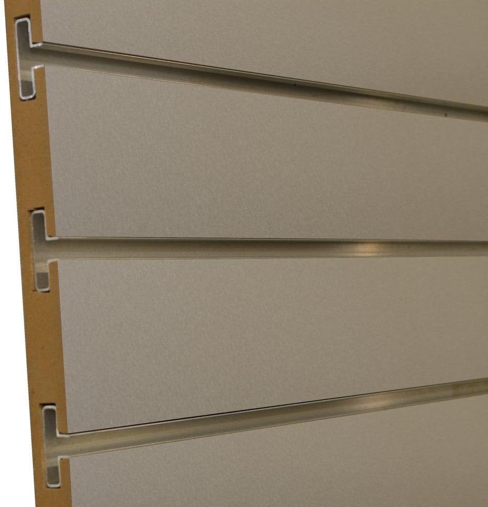 3/4 in. x 4 ft. x 8 ft. 3 in. OC Brushed Aluminum Melamine Slatwall with Aluminum Inserts, Plus 3 Inserts (5-Pack)