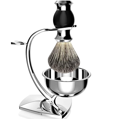 GRUTTI Kit de afeitado para hombres, juego de afeitado 4 en 1, incluye cepillo de tejón, maquinilla de afeitar de seguridad, soporte de afeitado,