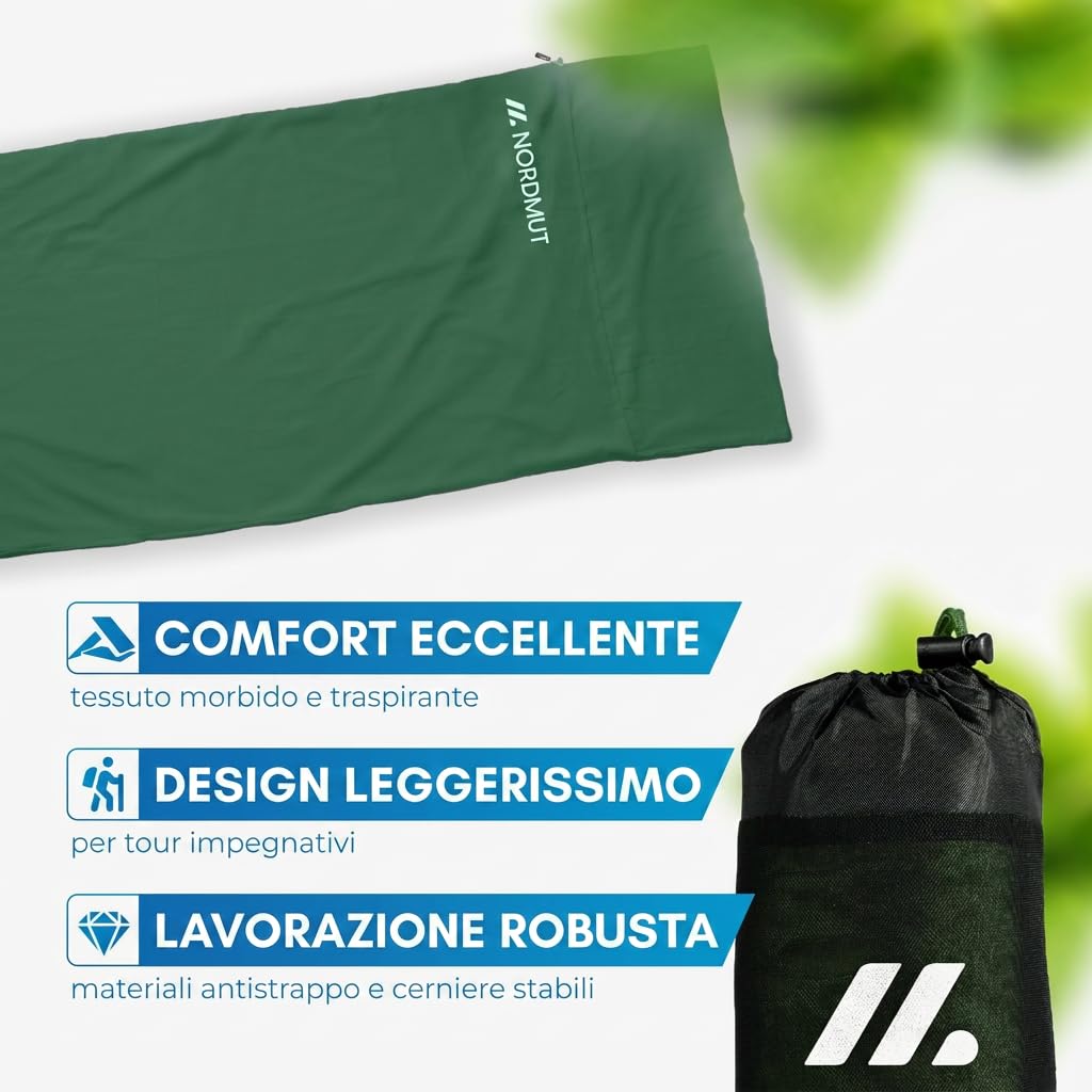 NORDMUT® Sacco a Pelo estivo in Microfibra o Cotone – Sacco lenzuolo da viaggio Traspirante - Piccole Dimensioni e Extra Morbido - con Scomparto per Cuscino