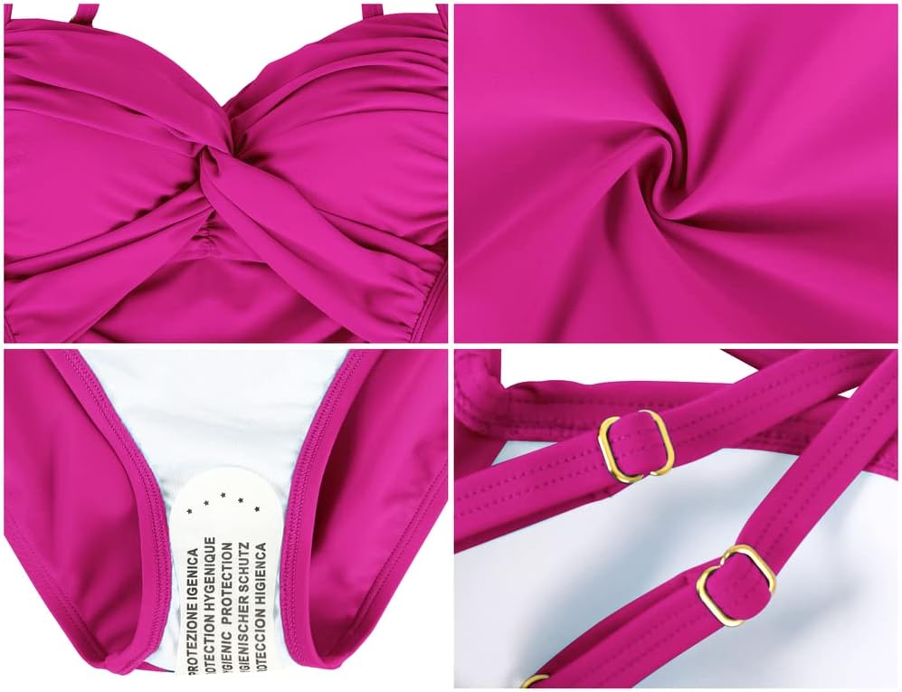 Hilor Women's Tummy Control One Piece Swimsuits Front Twist Bathing Suits Slimming Monokini Swimwear - Image 7