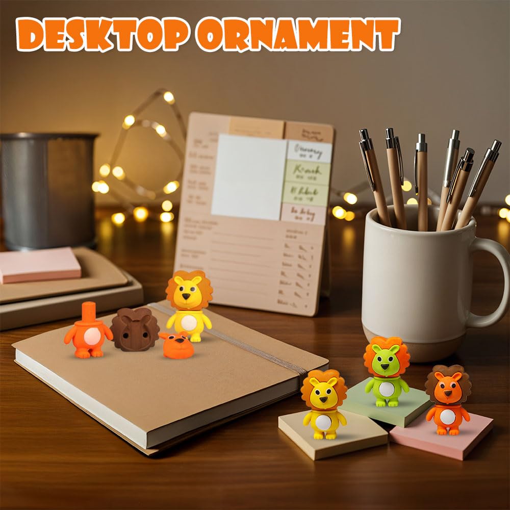 Gomme en Forme Lion Animaux 48 Pièces Amusante Détachable pour Enfants