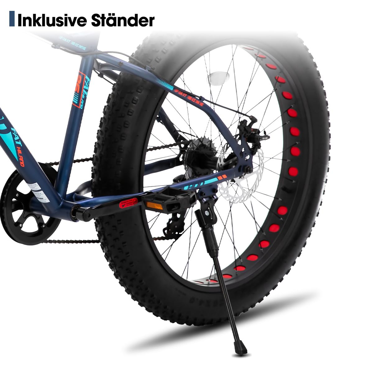 Hiland Fat Tire 24/26 Zoll Mountainbike mit Doppelscheibenbremse, 7-Gang Mountainbike für Jungen und Mädchen, Fahrräder für den Strand und die Stadt, Blau/Grün/Weiß/Silber