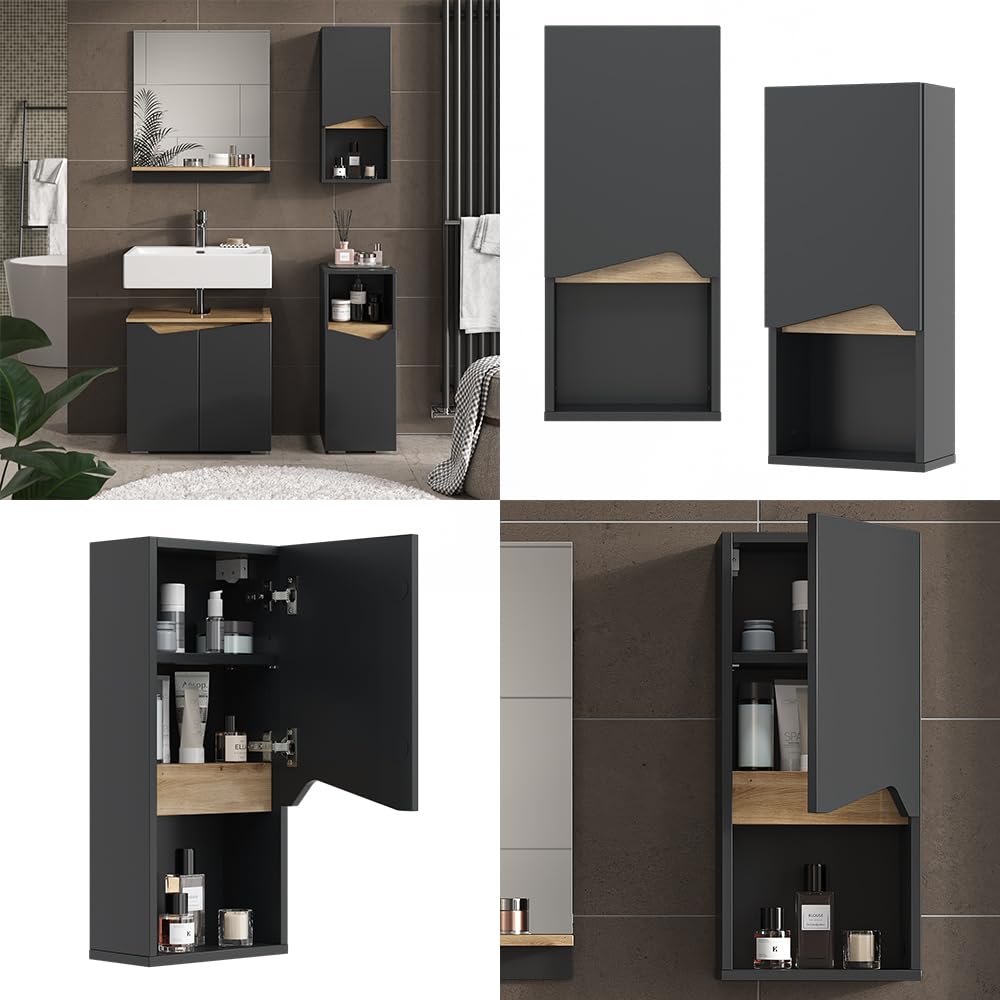 Vicco Armoire de Marelle, Anthracite/Artisan, 30x67cm avec Porte et Compartiment Ouvert, pour Montage Mural pour Un Rangement Peu encombrant