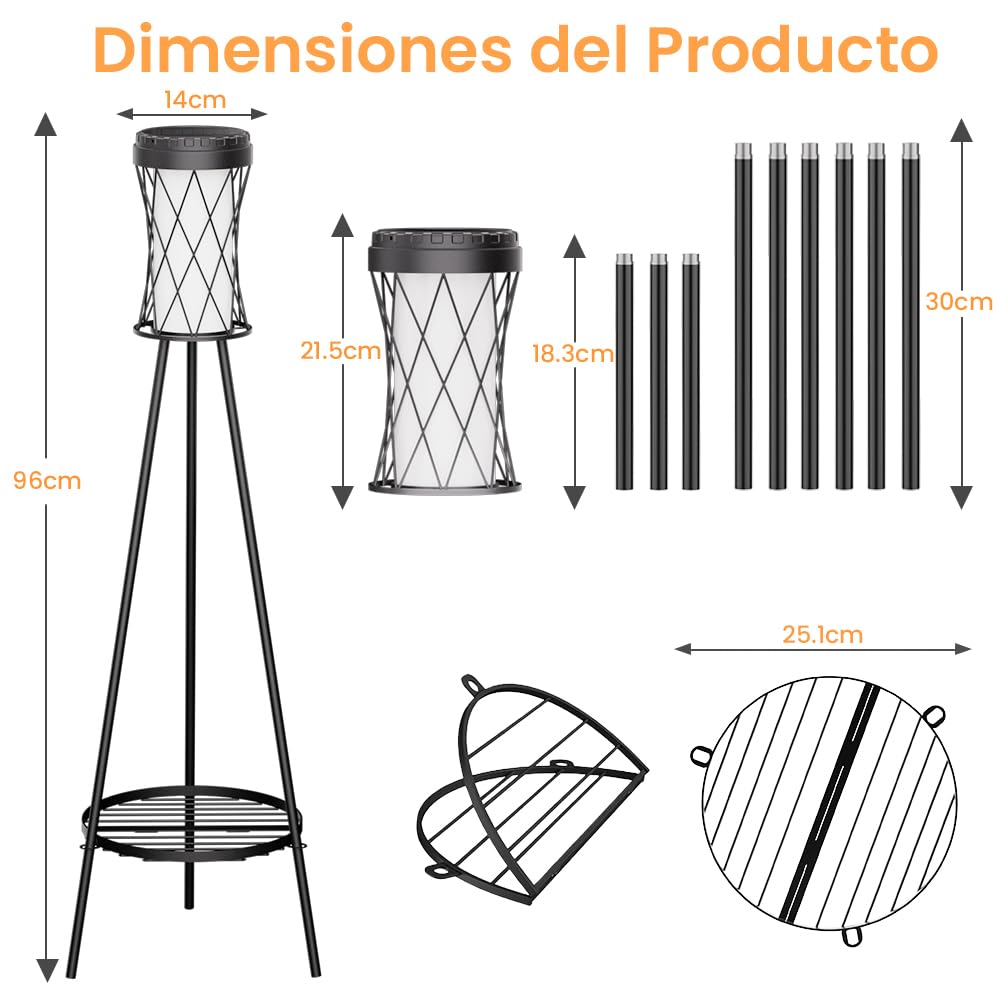 OUSFOT Luces Solares Exterior con USB en Pie, Resistente al Agua Solar Lights Outdoor con Tres Ajustes de Temperatura de Color, Iluminacion Exterior Solar para Terraza, Jardín, Patio o Plantas