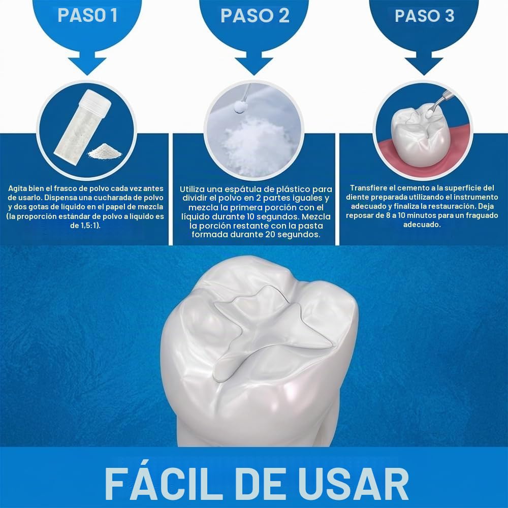 Cemento dental, Temporary Tooth Repair Kit, Coronas y dientes rotos, Sujeción extra fuerte y endurecimiento rápido (50 segundos)