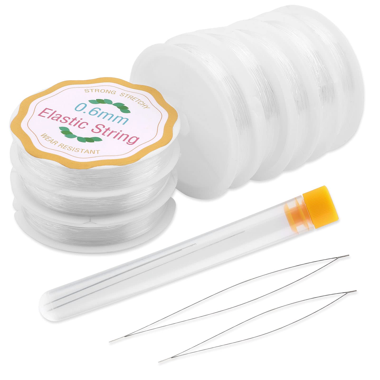 Clear Bracelets Elastic Beading Thread 104 Metres 0.6mm Bead Cord with 2 Size Open Beaded Needle for Craft Bracelet Necklace Jewellery Making Crystal String Stretch Line