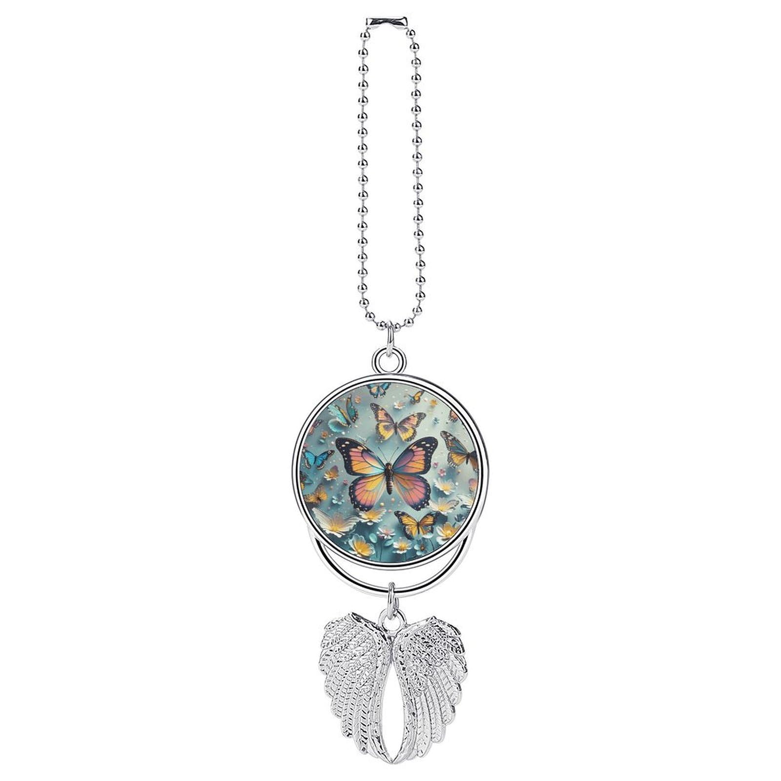 Cute Butterflies Car Pendant Car Rearview Mirror Pendant Custom Photo Car Hanging Ornament Car Rear View Mirror Hanging Accessories Angel Wing Car Charm Gift for Men Women