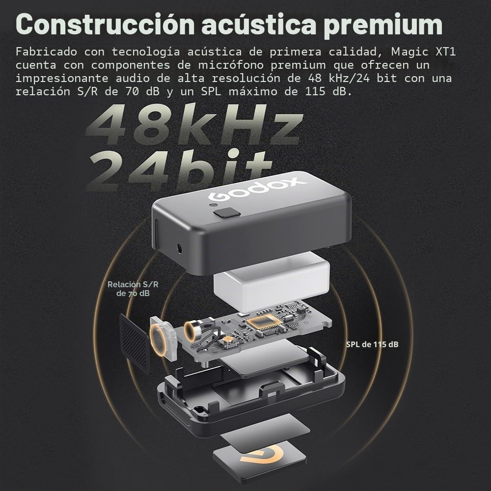 GODOX Magic XT1 Micrófono corbata inalámbrico para cámara (2 TX + 1 estuche de carga RX), mini micrófono con cancelación de ruido, batería de 16H, pantalla táctil 200 m