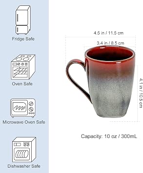 HENXFEN LEAD 11 Inch Large Dinner Plates and 10 Oz Coffee Mugs Set - 8 Piece Stoneware Dishware Set - Red Solid Color - Dishwasher, Microwave, Oven & Refrigerator Safe