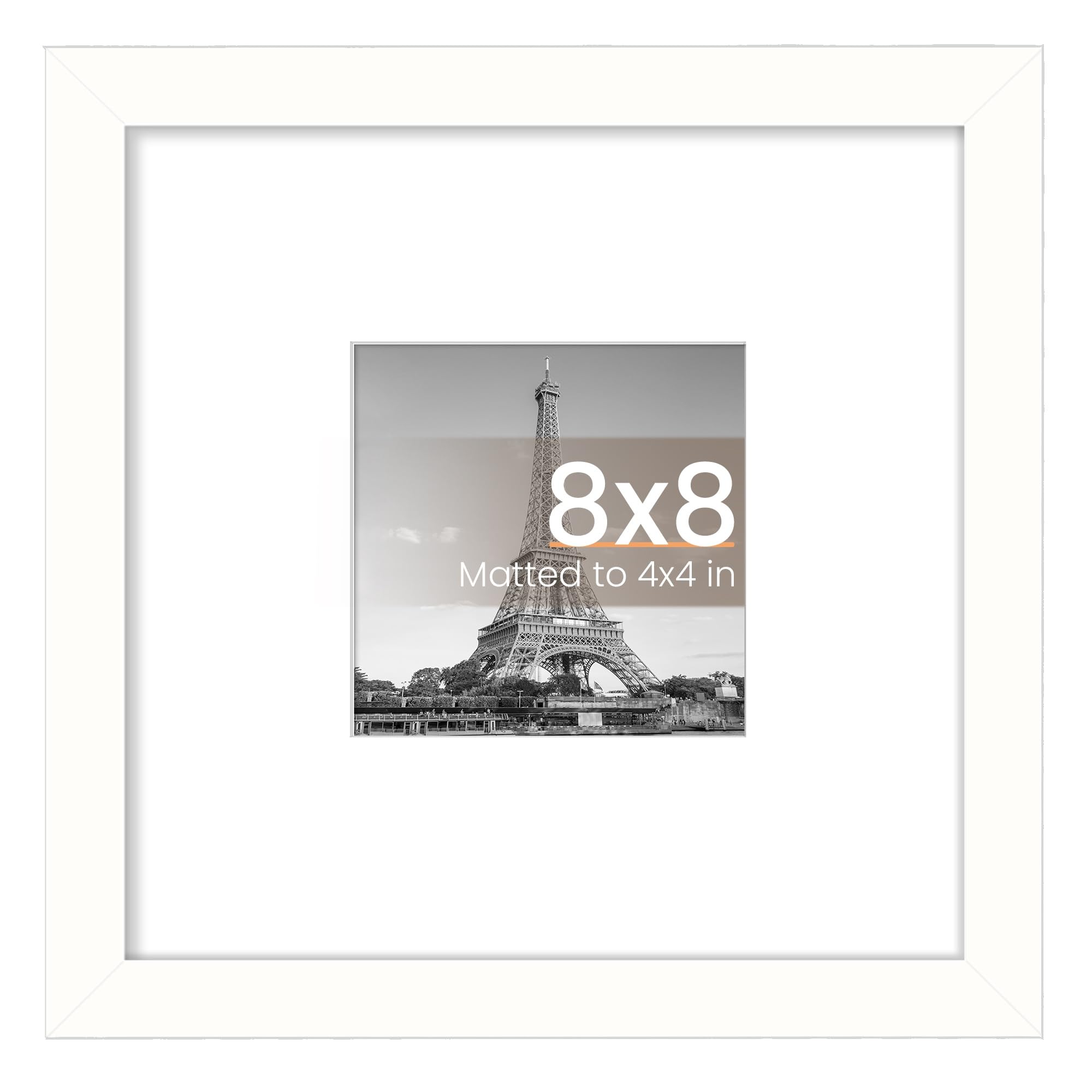 upsimples 8x8 Picture Frame, Wall Decor Photo Frames, White 1 Pack | 4x4 Square Frame with Mat for Gallery Wall, Family, Wedding, Baby, Dog, Dorm, Christmas