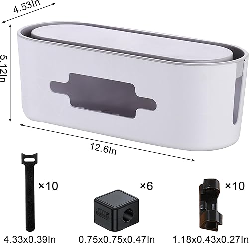 Miniatura 2 de Caja de organización de cables, con kit de organización de cables de 26 piezas, organizador de cables para ocultar cables y regletas de
